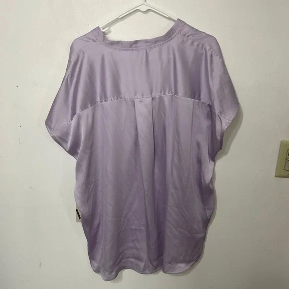 Worthington Womens XXL Purple Satiny Henley Blouse Short Sleeve Orchid Petal New - Picture 3 of 7